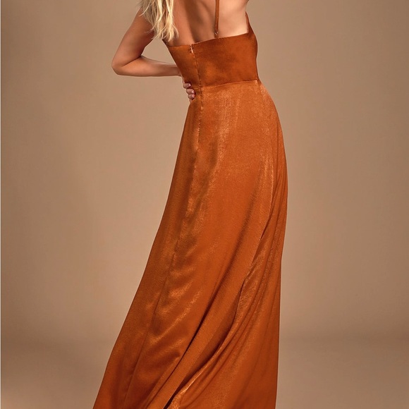 Lulus Dresses & Skirts - Lulu's Copper Satin Spaghetti-Strap Dress